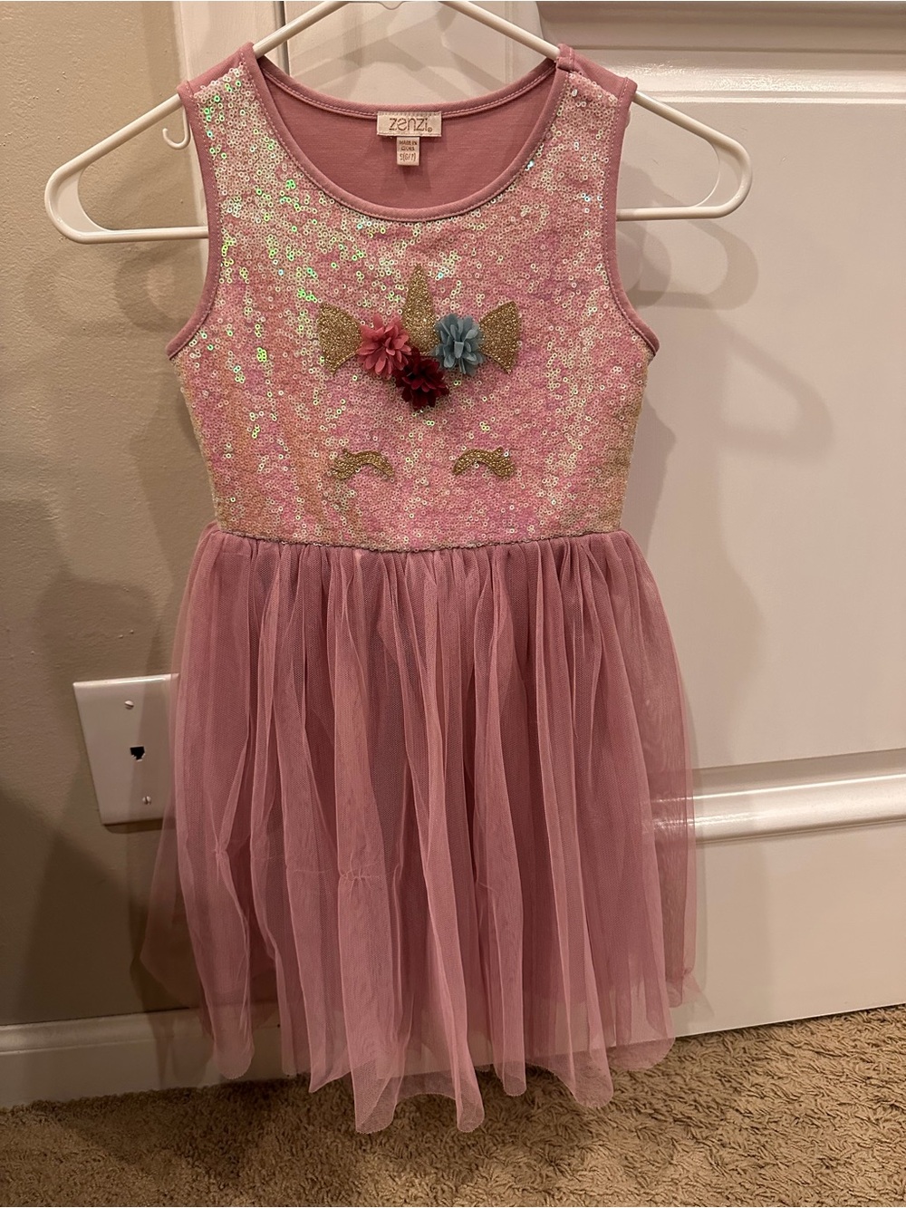Dusty Rose Unicorn Sequin Tulle Dress